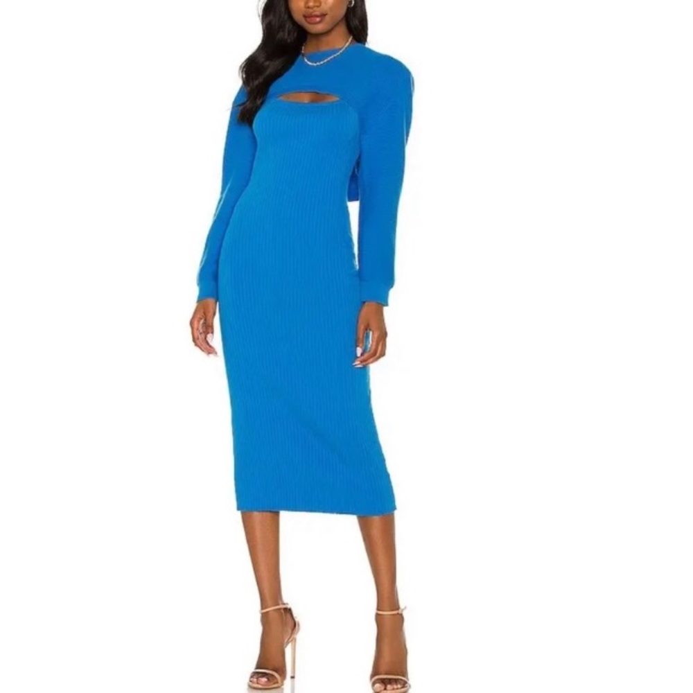 (A55) Line + Dot Eva Rib Knit Dress in Sea Blue, Size Large